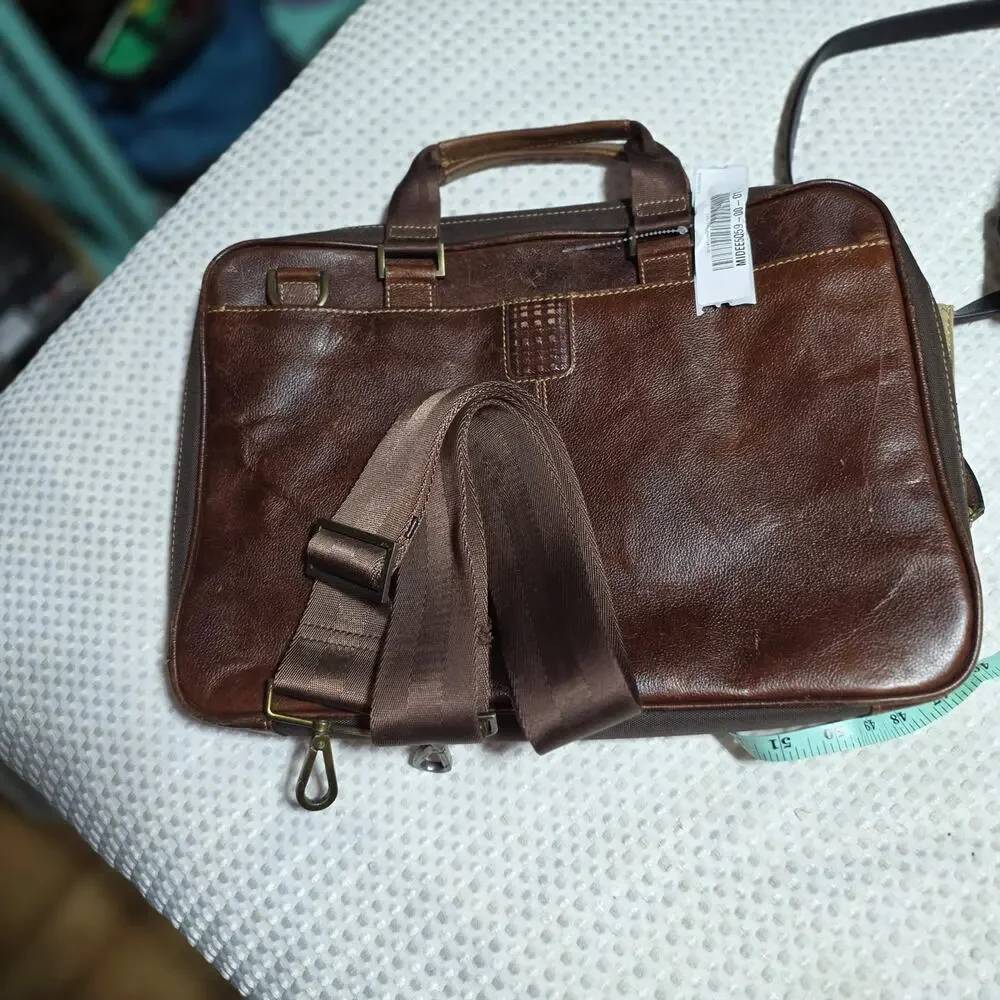 BOCONI GENUINE LEATHER BRIEFCASE MESSENGER BAG WITH CROSSBODY STRAP